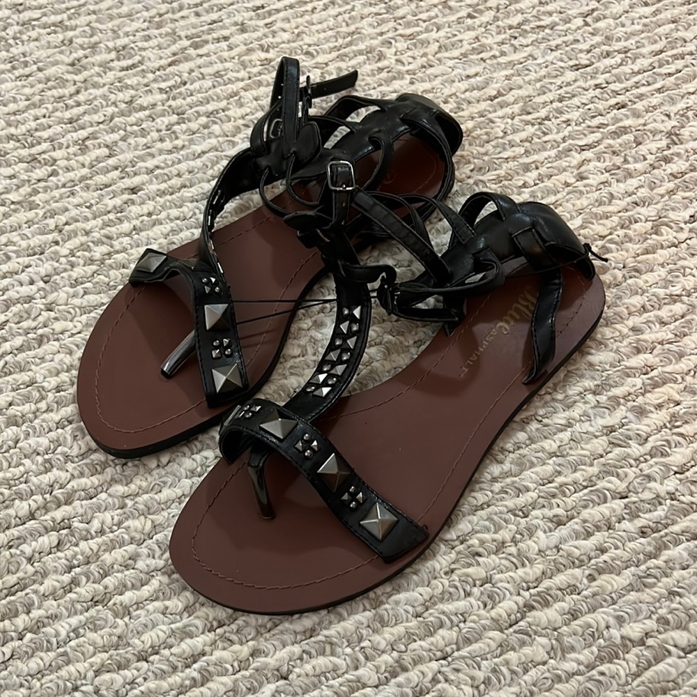 Black Studded Gladiator Sandals - Women